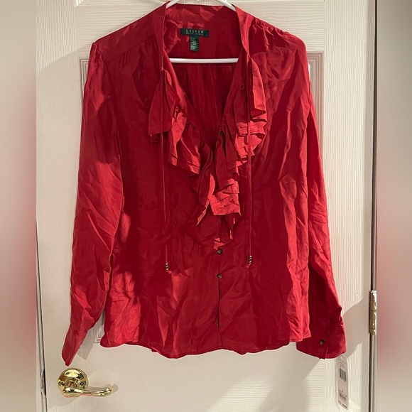 Lauren Ralph Lauren Tops - NWT Lauren Ralph Lauren Vintage Y2K Womens Classic Red Ruffled Button Up Shirt L